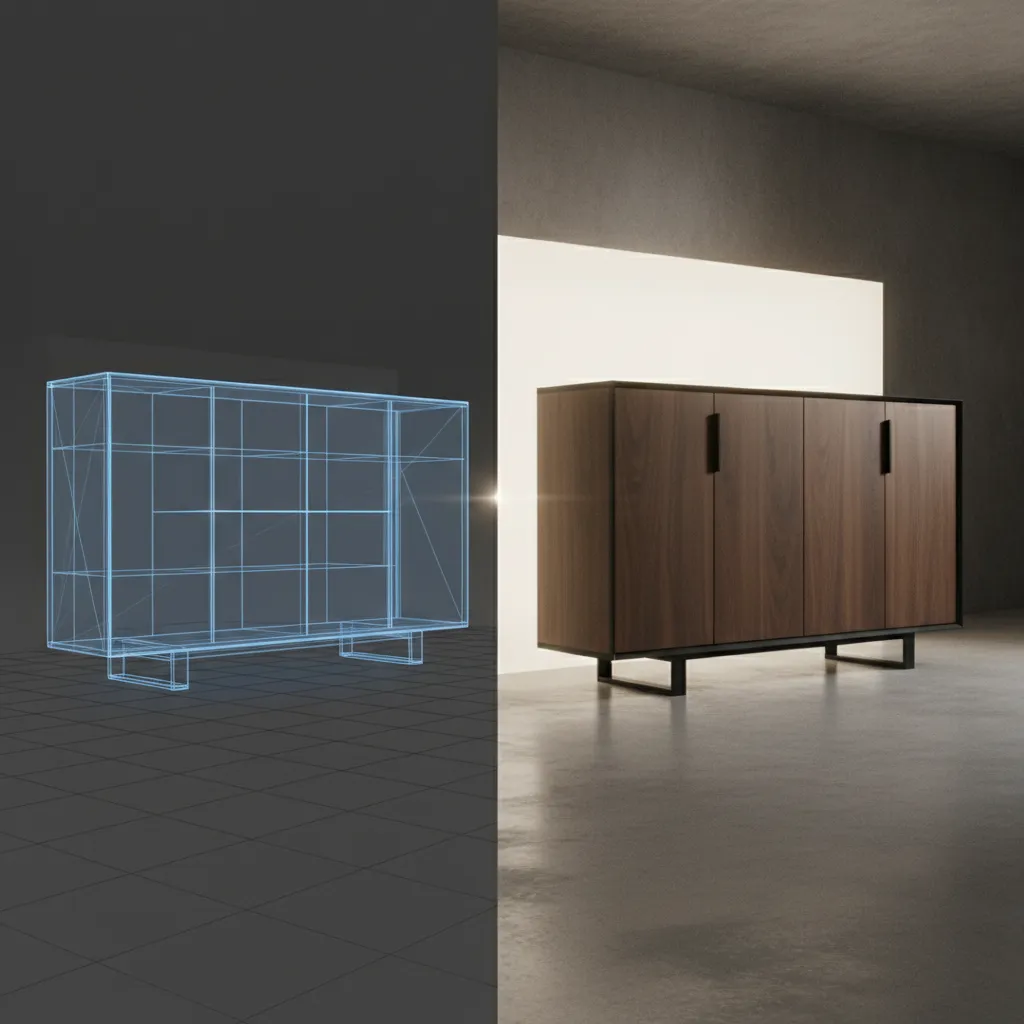 transition from CAD 3D model to manufactured furniture product