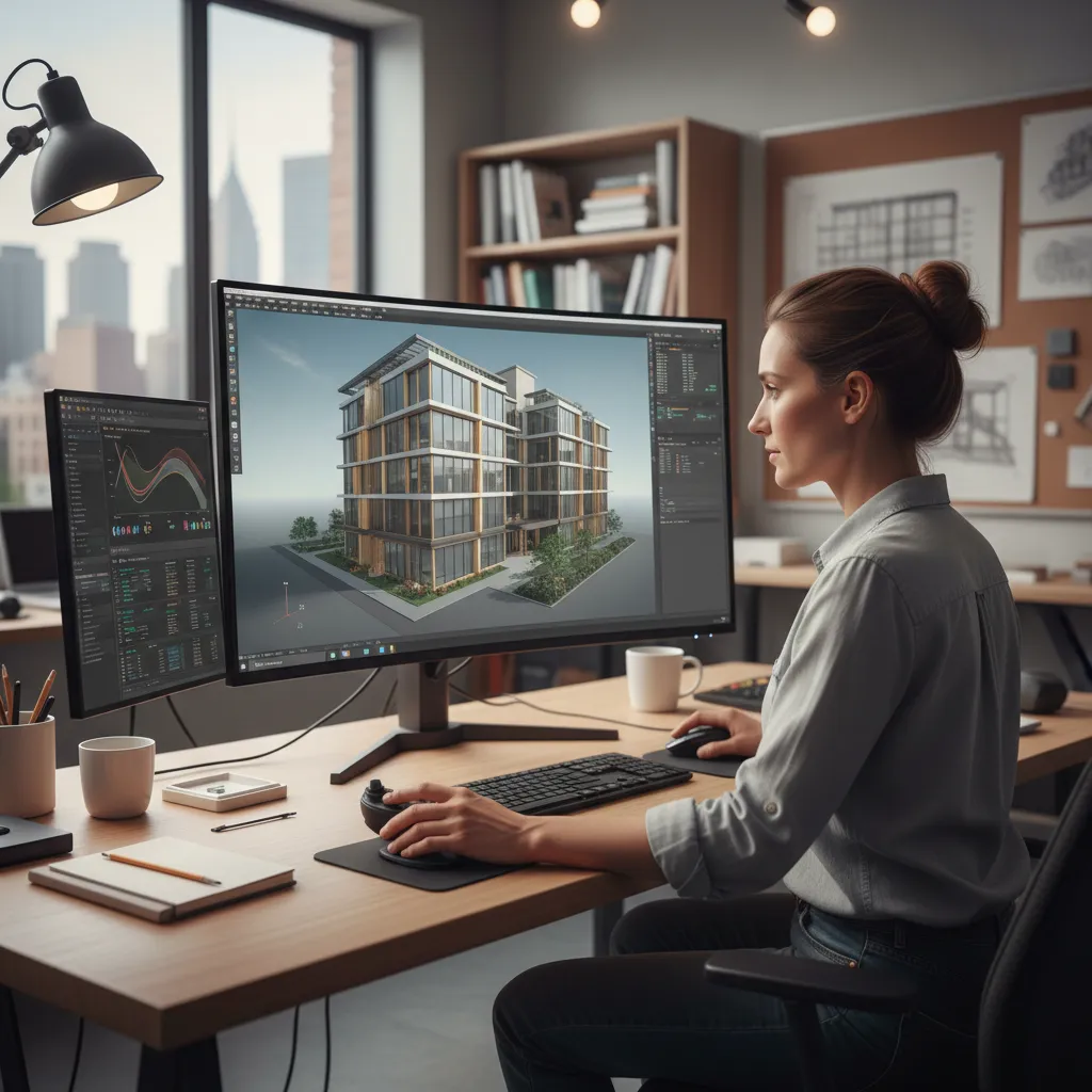 Designer testing CAD model performance on workstation