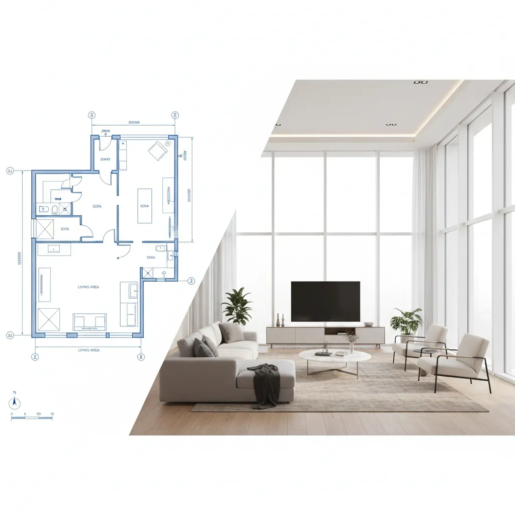 Transformación de plano CAD a visualización 3D de interior
