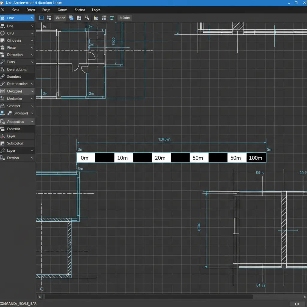 Segmented CAD scale bar block with measurement labels used in architectural drawings