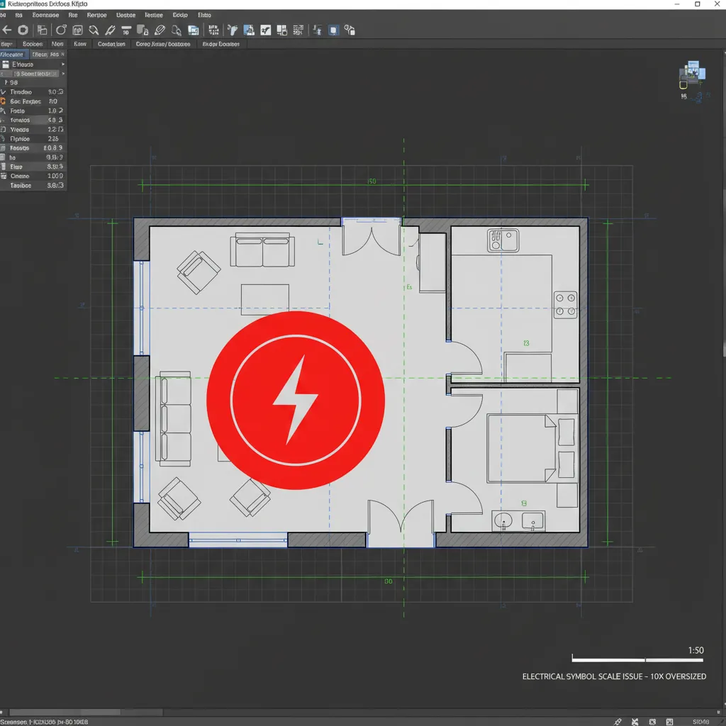 Example showing oversized electrical symbol caused by CAD unit mismatch