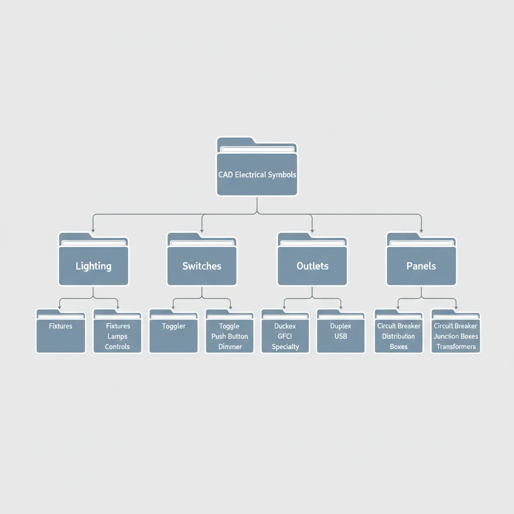 Diagram showing organized folder structure for CAD electrical symbol libraries