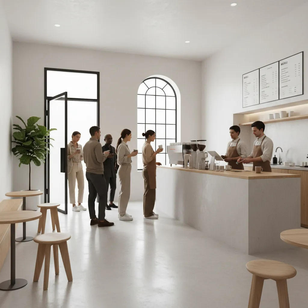 Cafe entrance congestion caused by unclear ordering queue layout