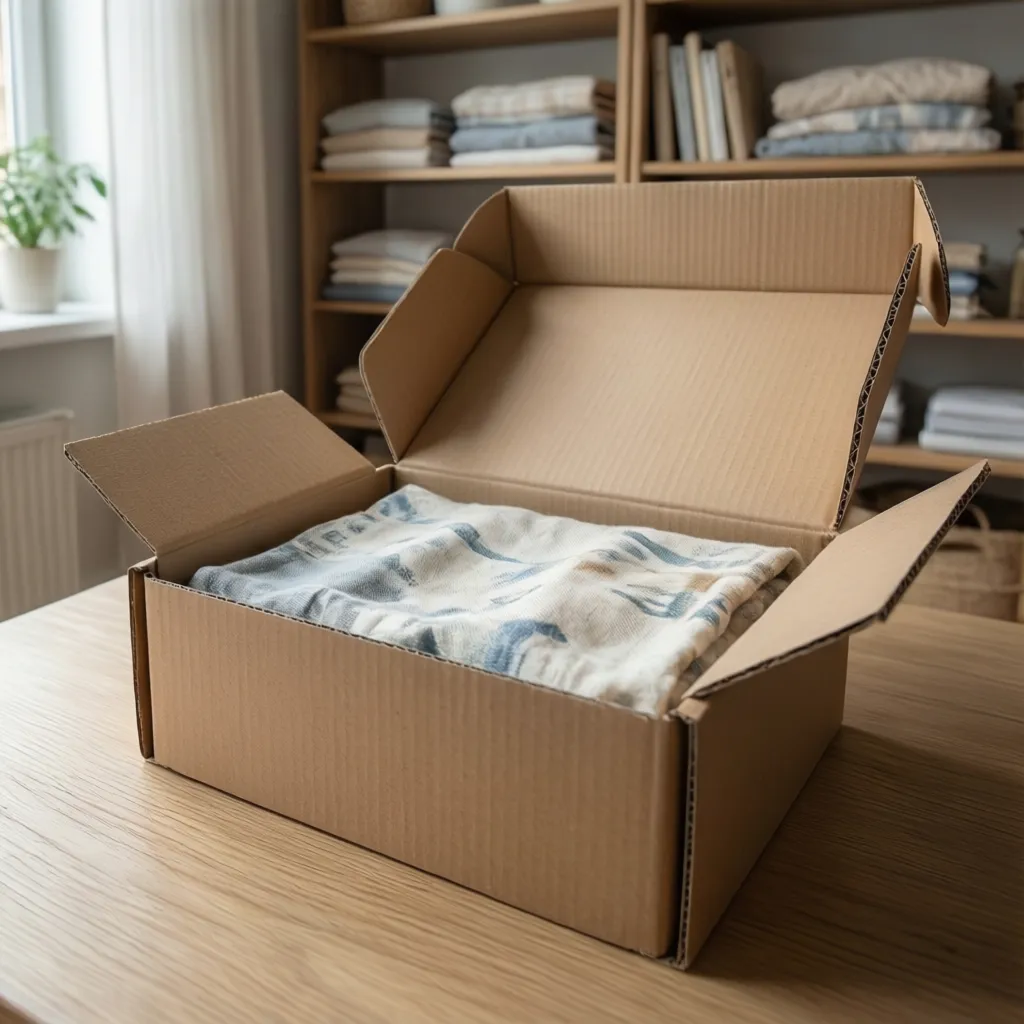 Interior de caja de cartón forrado con tela de algodón