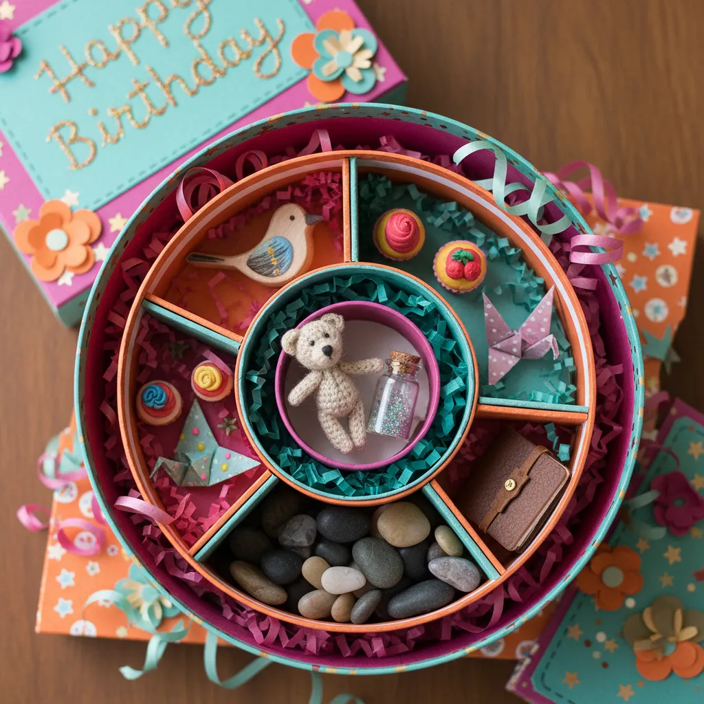 Caja de regalo con niveles interiores y pequeños compartimentos