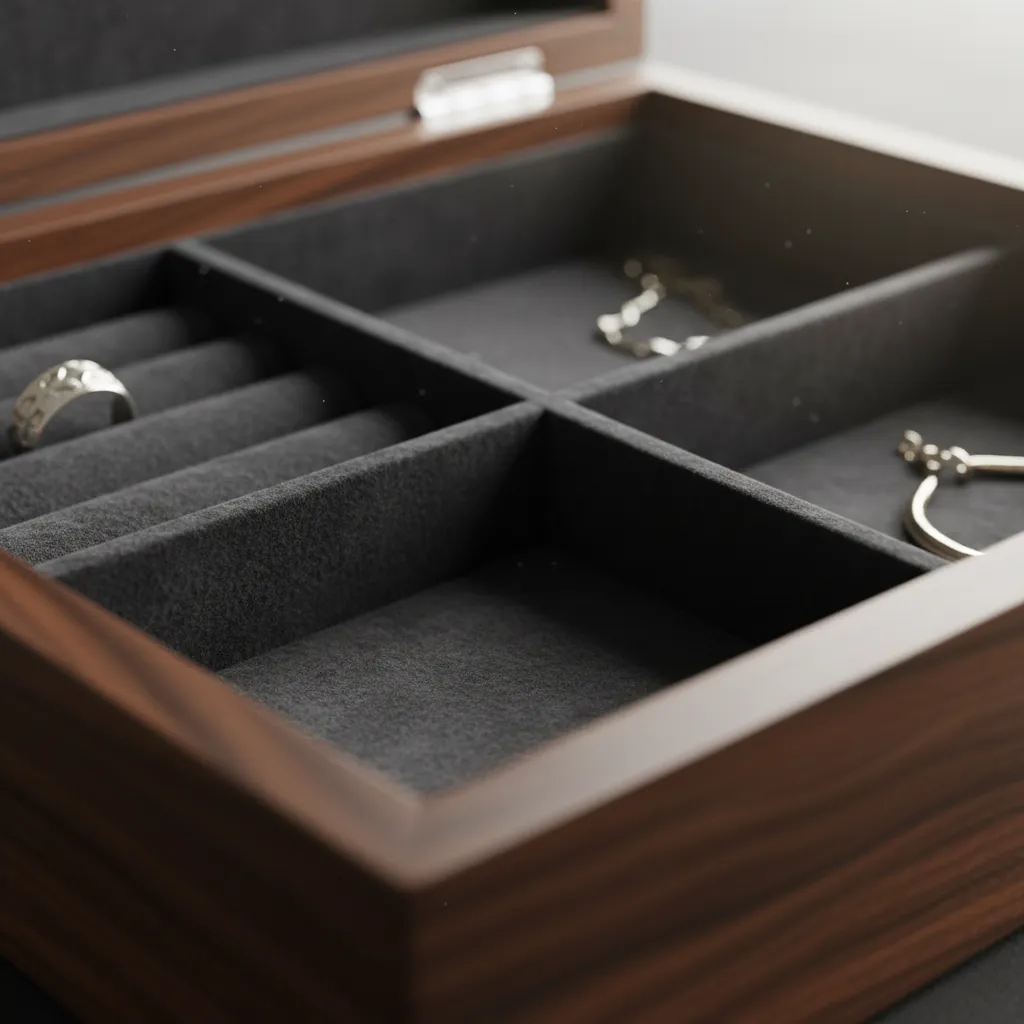 Interior de caja de madera con base de fieltro protector