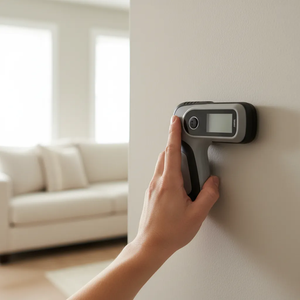 Calibrating an electronic stud finder flat against drywall before scanning