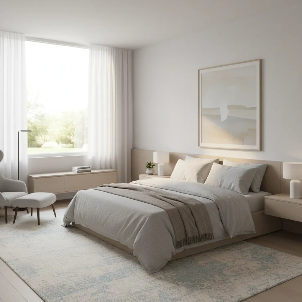Serene bedroom interior demonstrating calming color palette principles