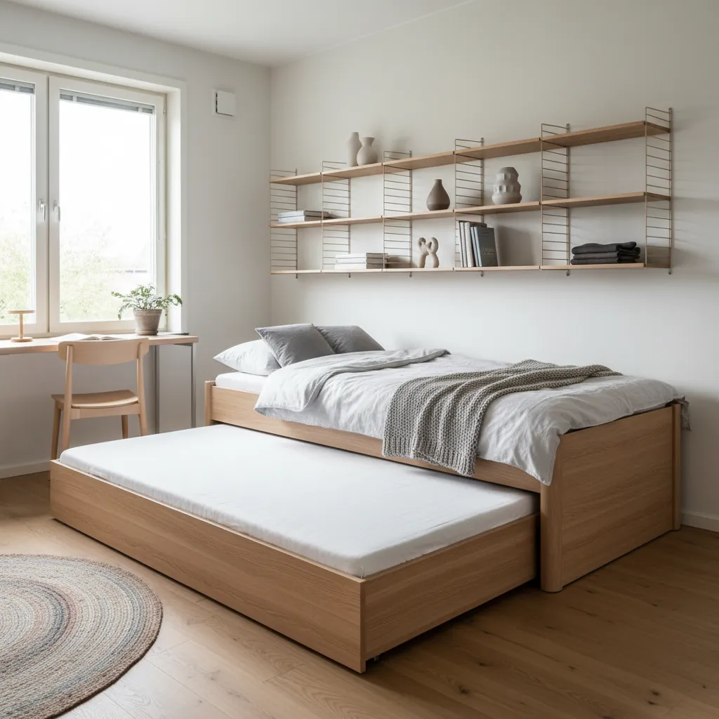 Cama nido elevable convertida en cama doble