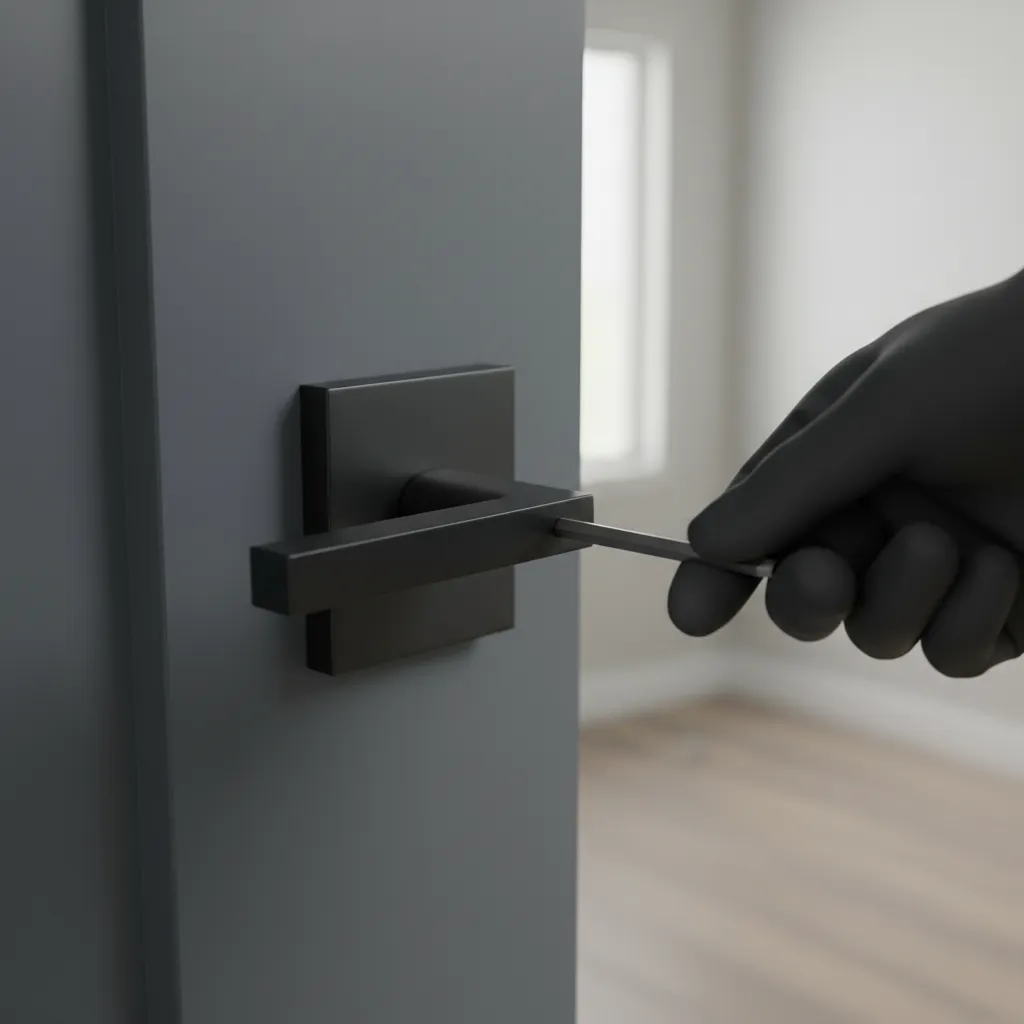 Instalación de una manilla moderna en una puerta restaurada