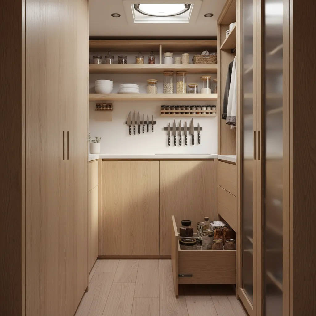 Sistema de almacenamiento vertical en una casa rodante