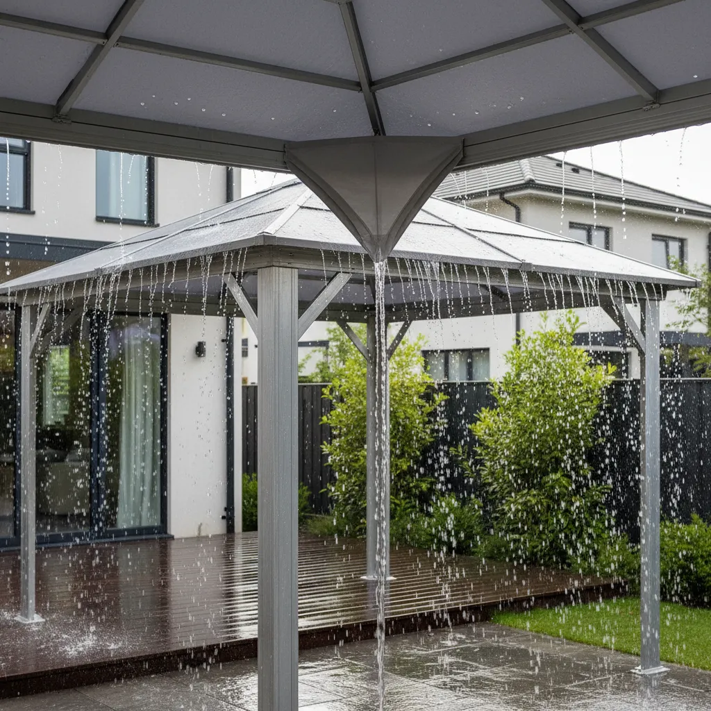 Outdoor canopy roof showing proper slope to prevent rainwater pooling