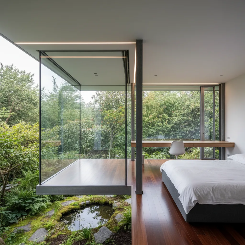 Dormitorio en voladizo en una casa moderna steel frame