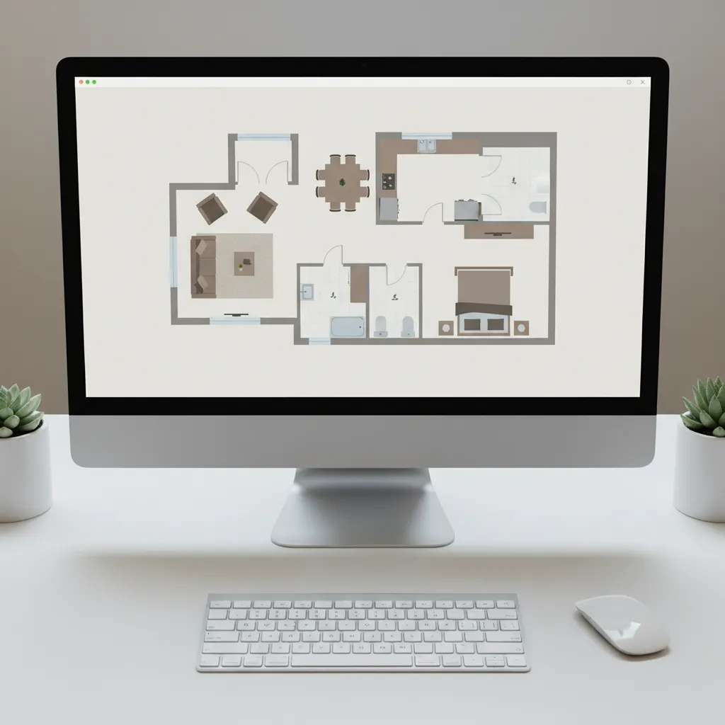 Simple digital floor plan layout interface with furniture icons and room outlines