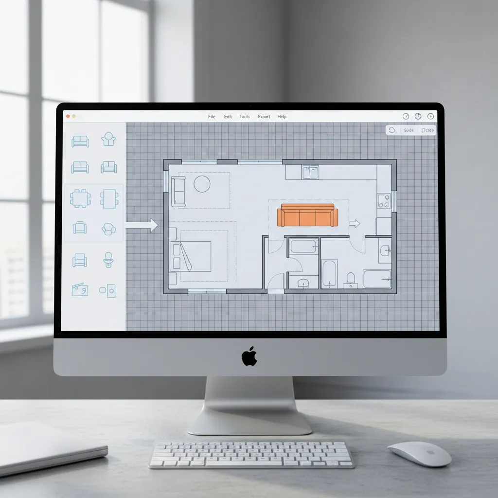 Canva style floor plan template interface showing simple apartment layout elements