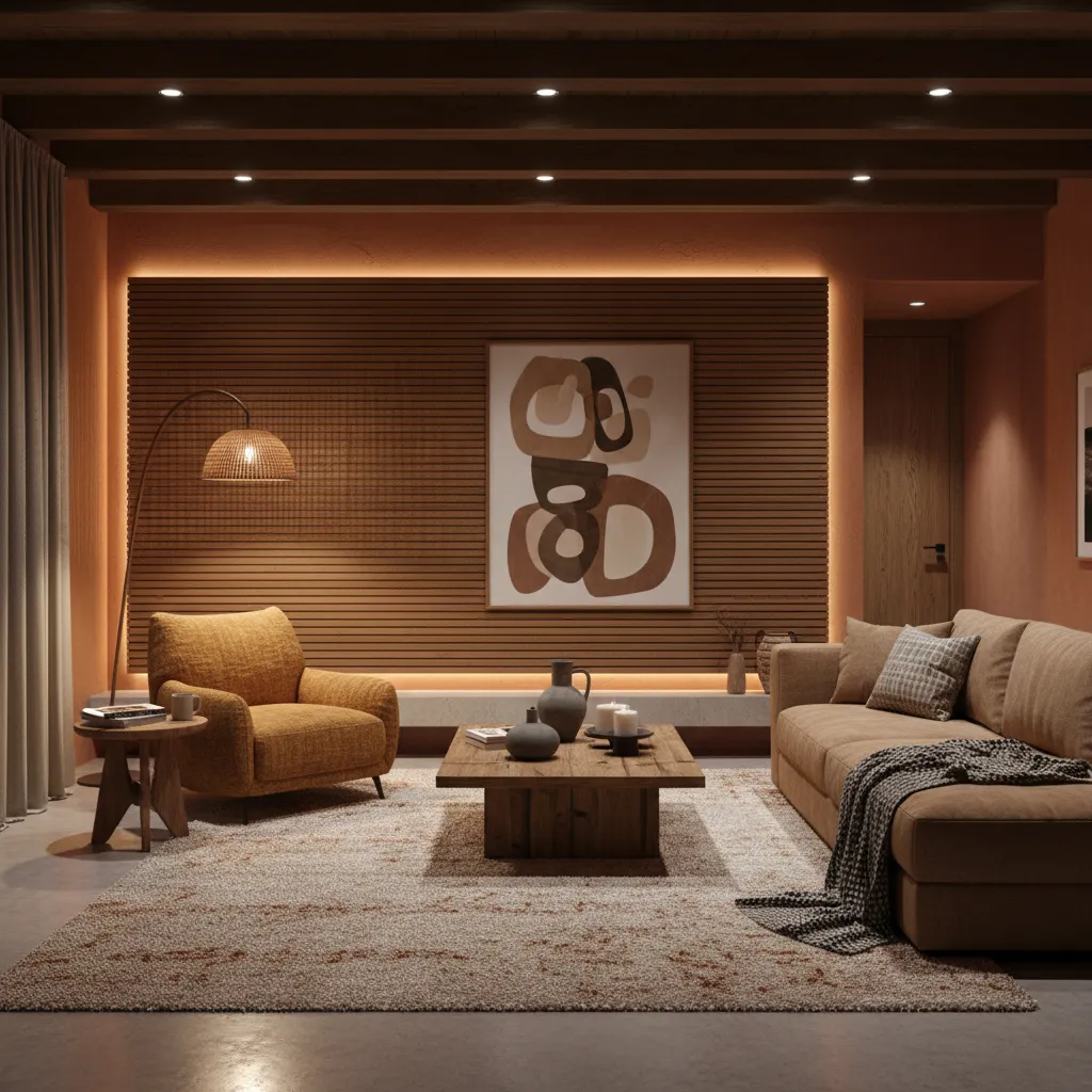 Salón con diferentes capas de iluminación interior