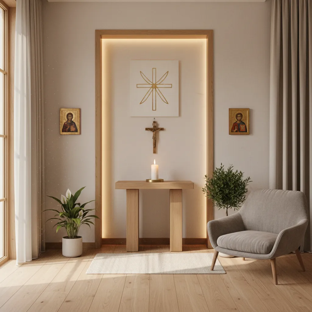 Capilla pequeña ubicada en un rincón del salón de una casa