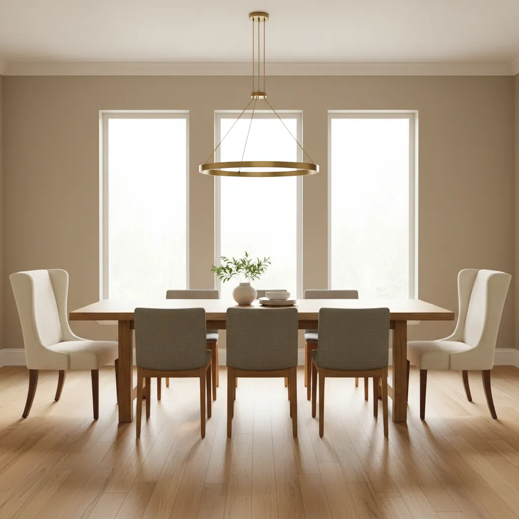 Dining table with captain chairs showing spacing around a rectangular table