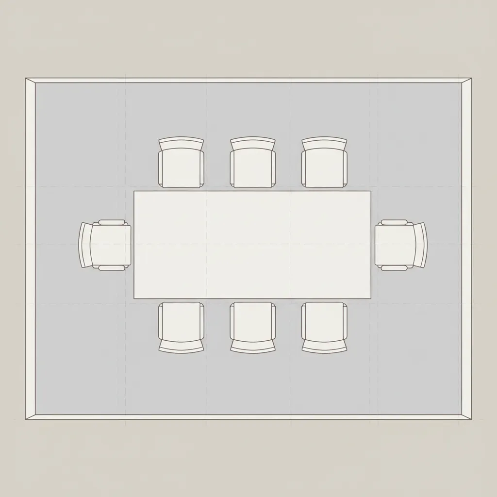 Dining table layout diagram showing spacing for captain chairs