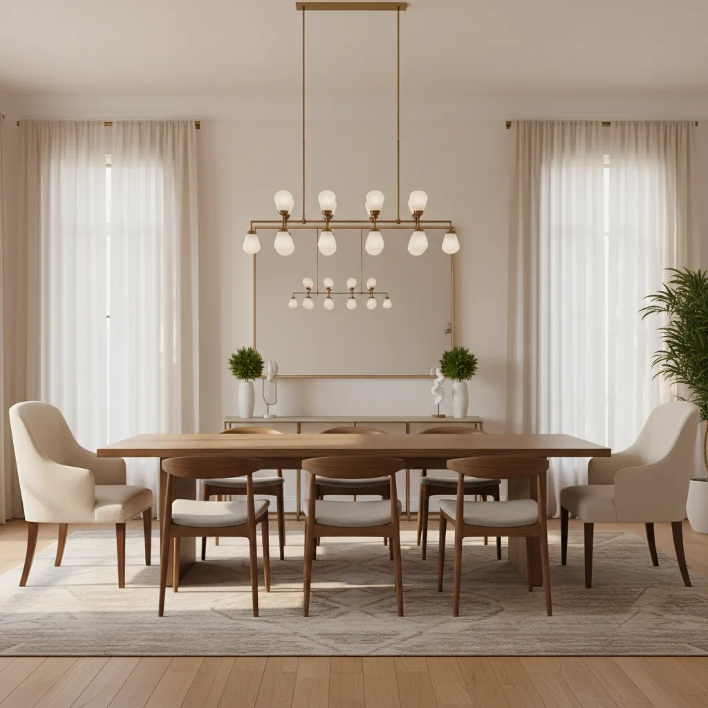 Dining room table with captain chairs at the ends and side chairs
