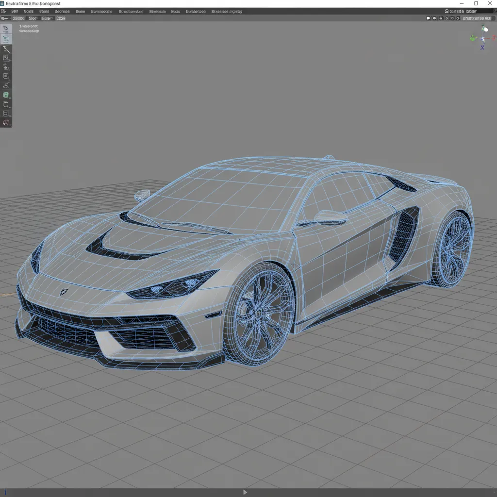 High polygon car model displayed in 3D modeling software viewport