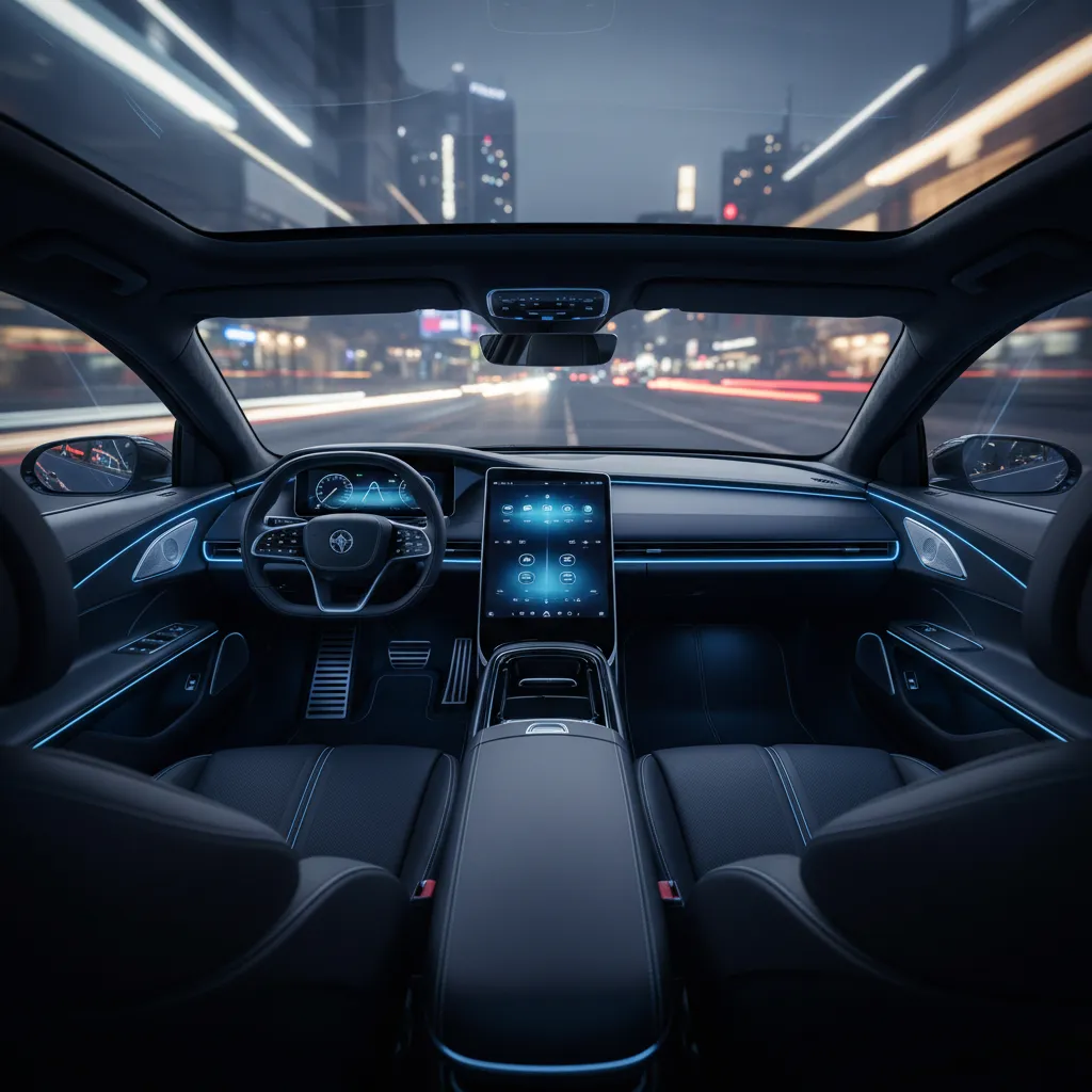 Interior de coche con iluminación ambiental LED azul