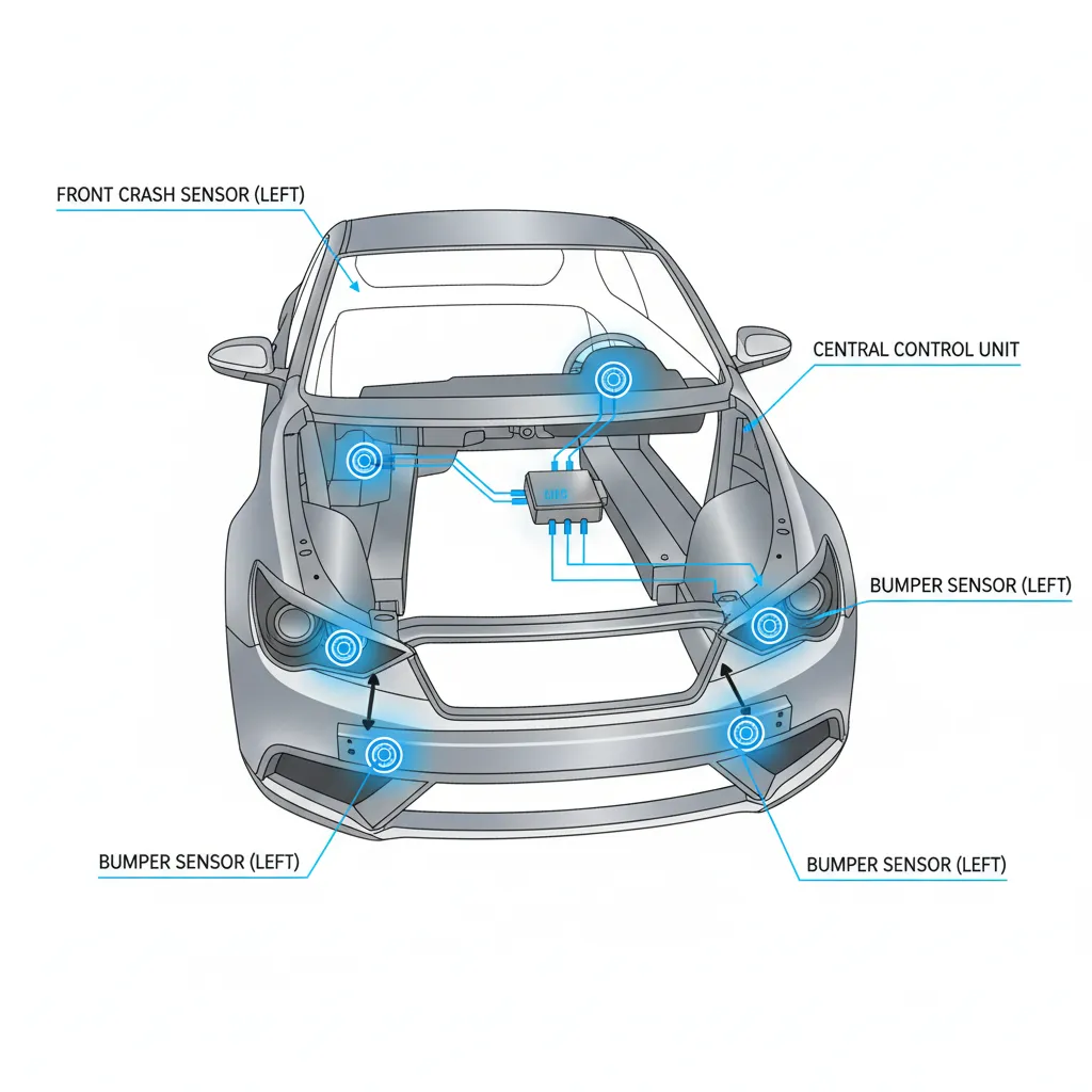 Illustration showing typical crash sensor locations in a vehicle