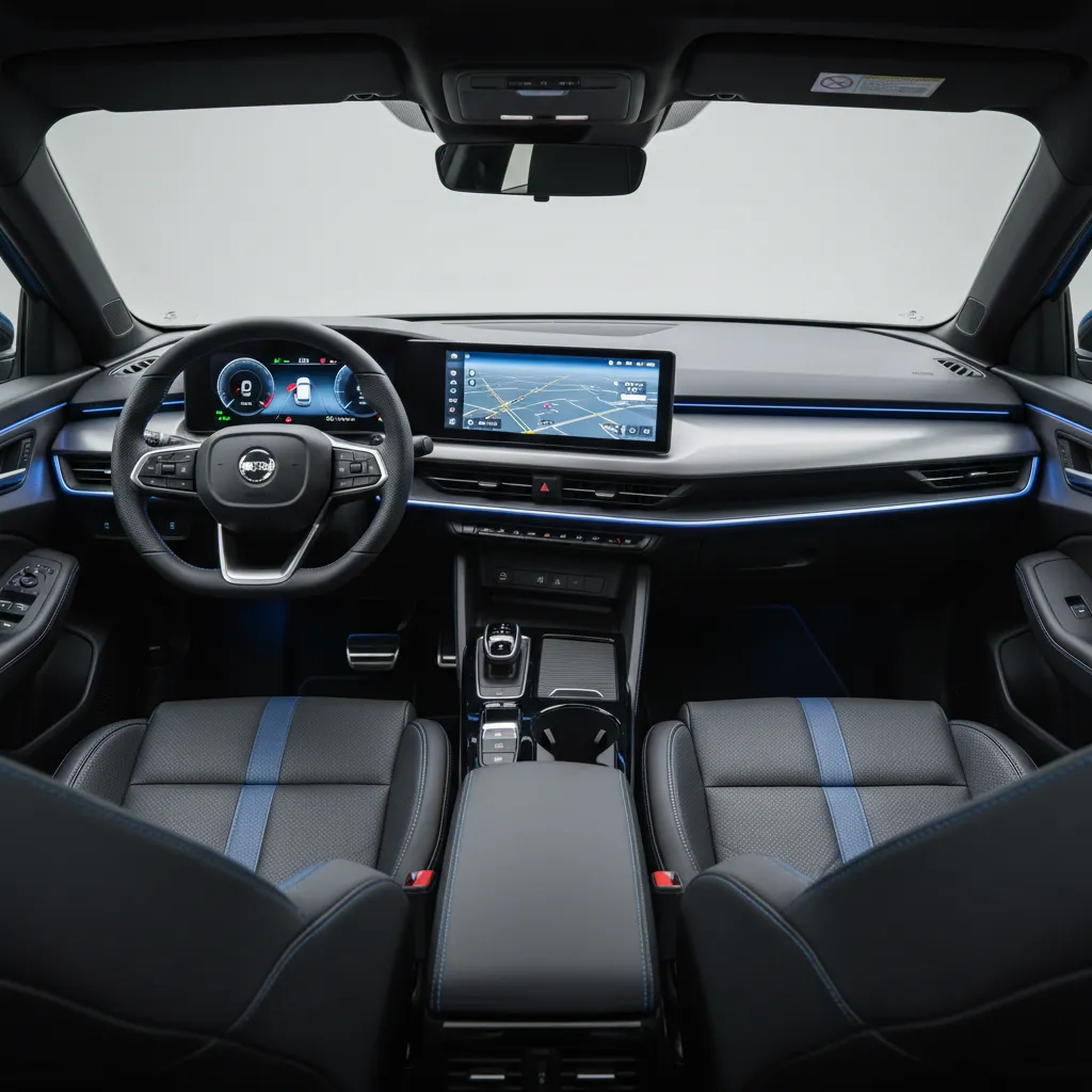 car interior upgrade components including upholstery lighting and infotainment