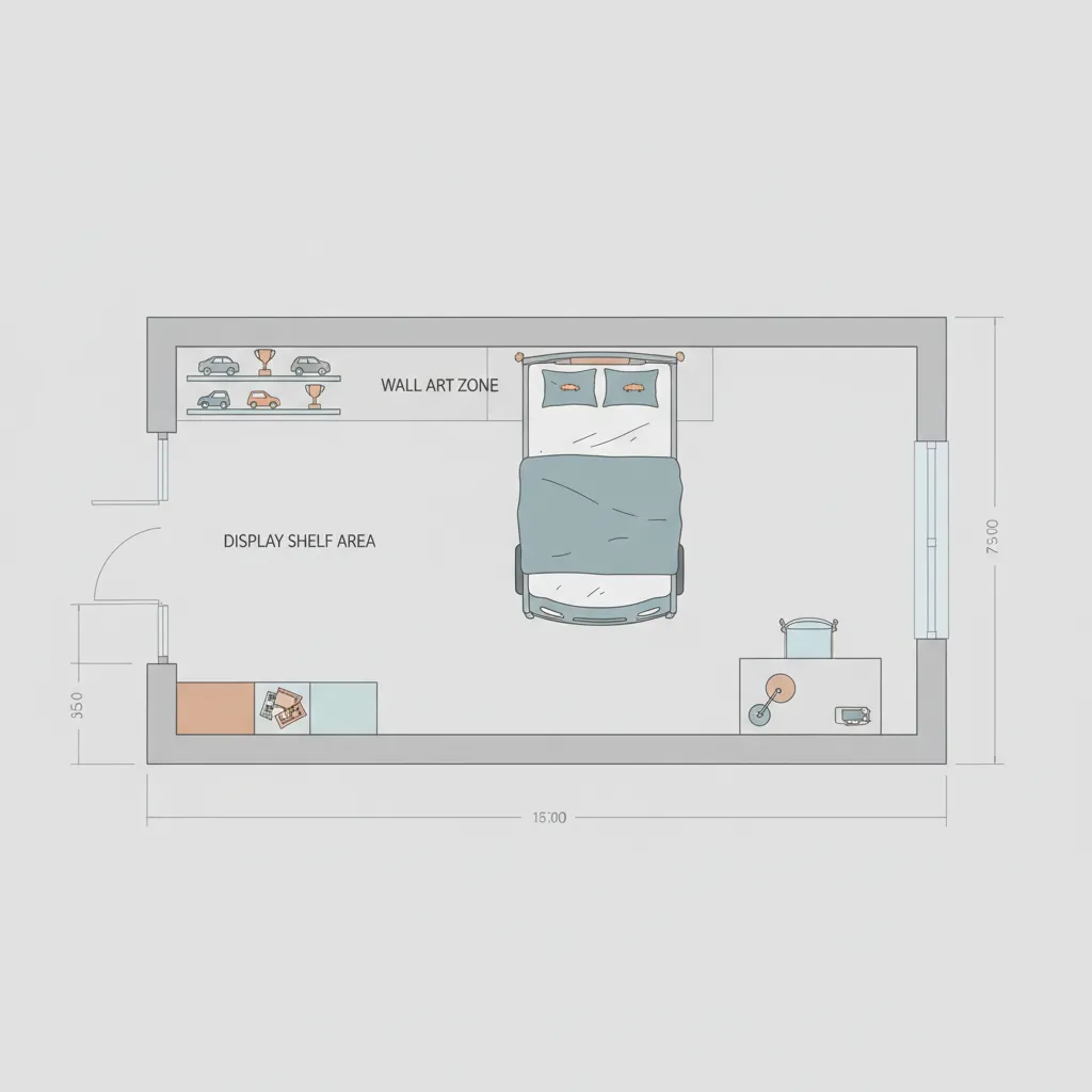top view layout planning for car themed bedroom furniture and decor