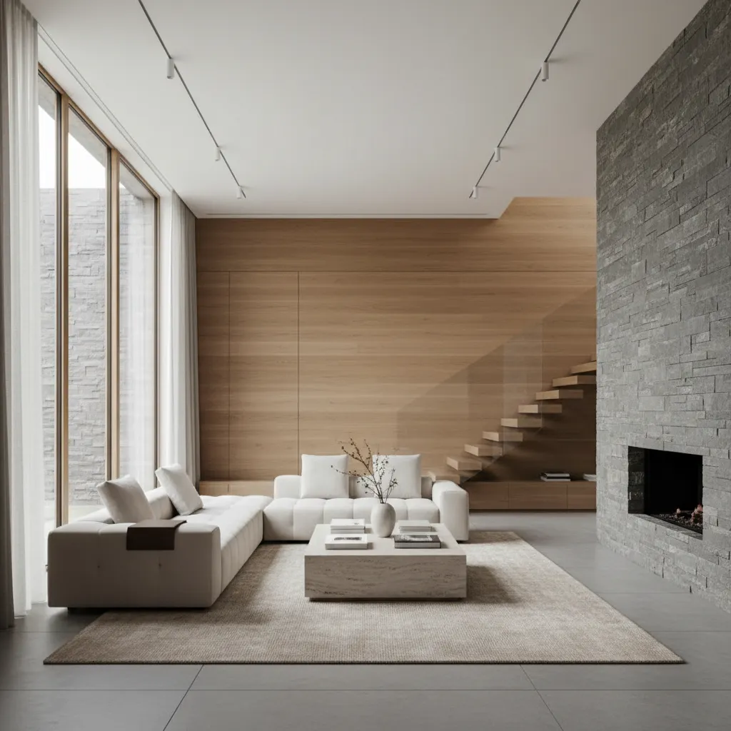 Interior contemporáneo con líneas simples y luz natural