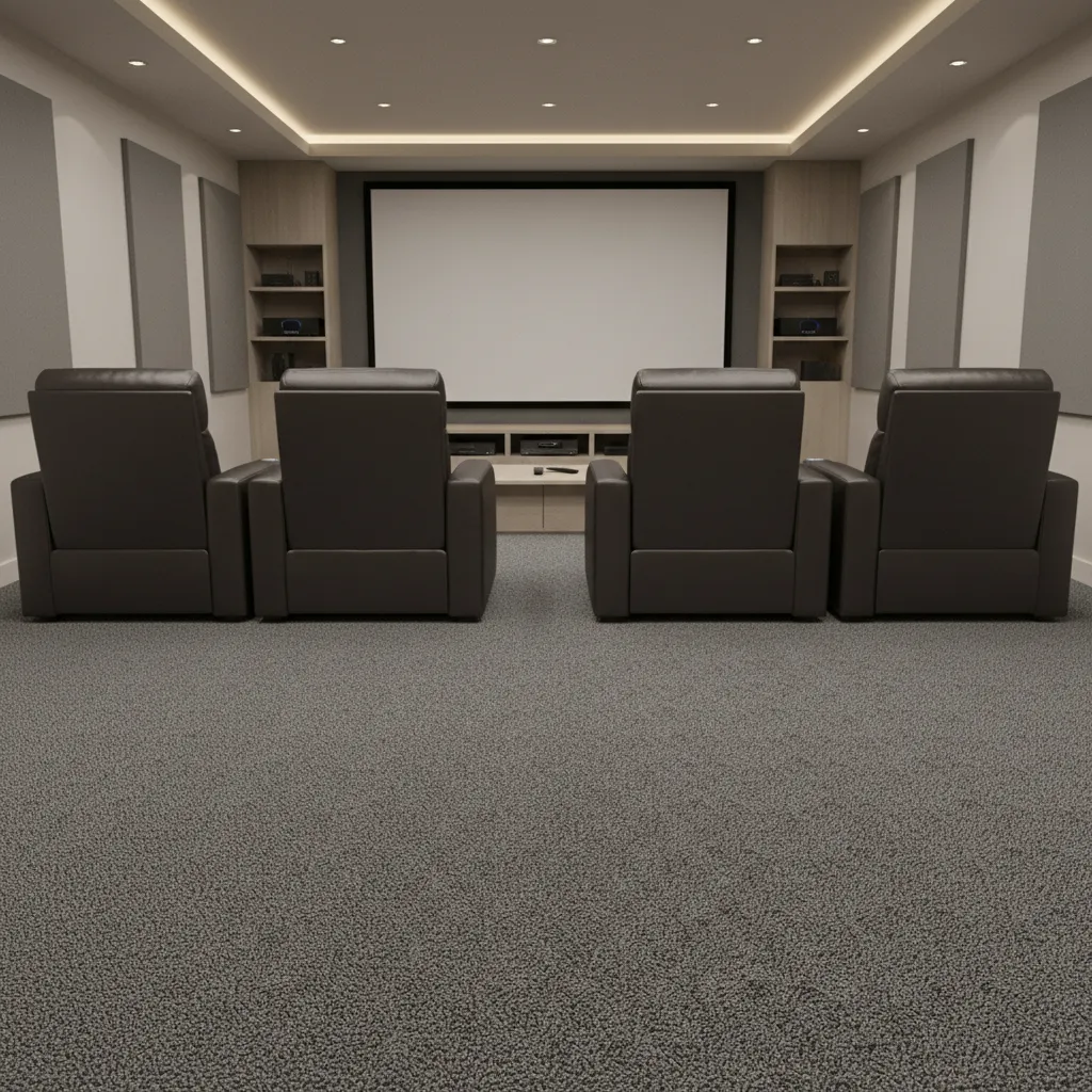 comparison of dense carpet vs plush carpet in theater seating area
