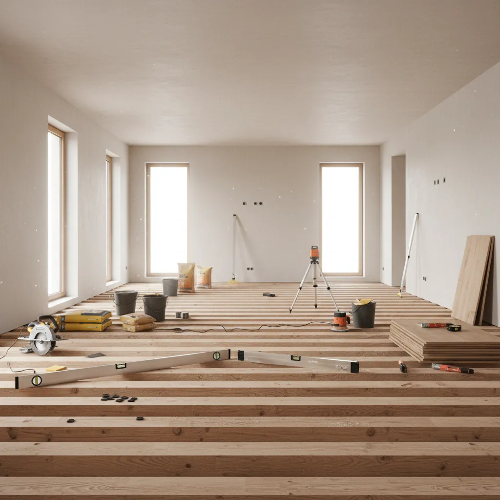 Subfloor preparation before installing new carpet in a living room
