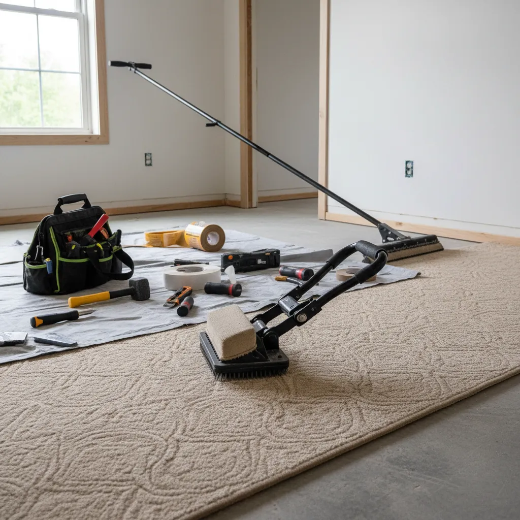 Professional flooring installer tools used for carpet installation