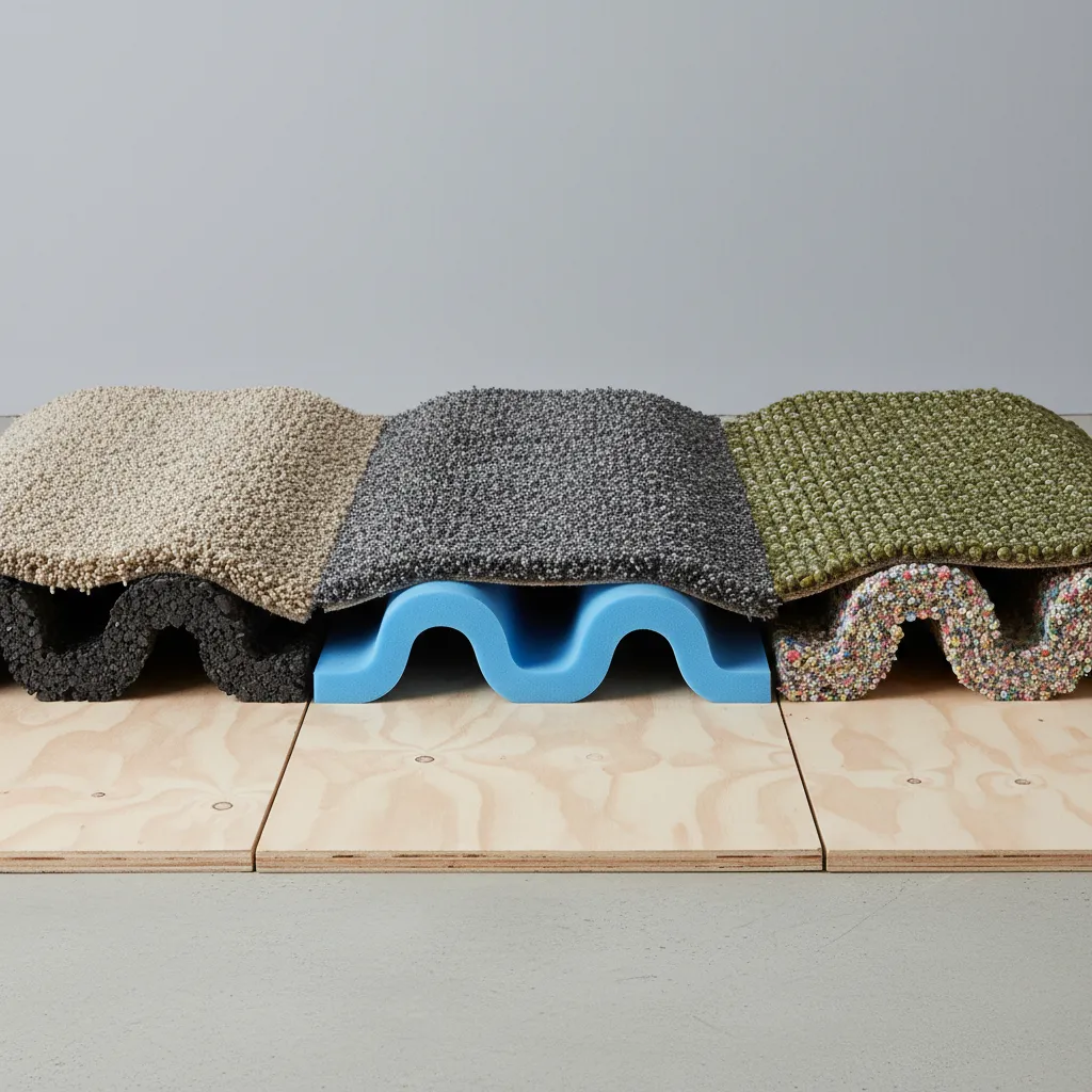 Comparison of rubber, memory foam, and rebond carpet padding materials