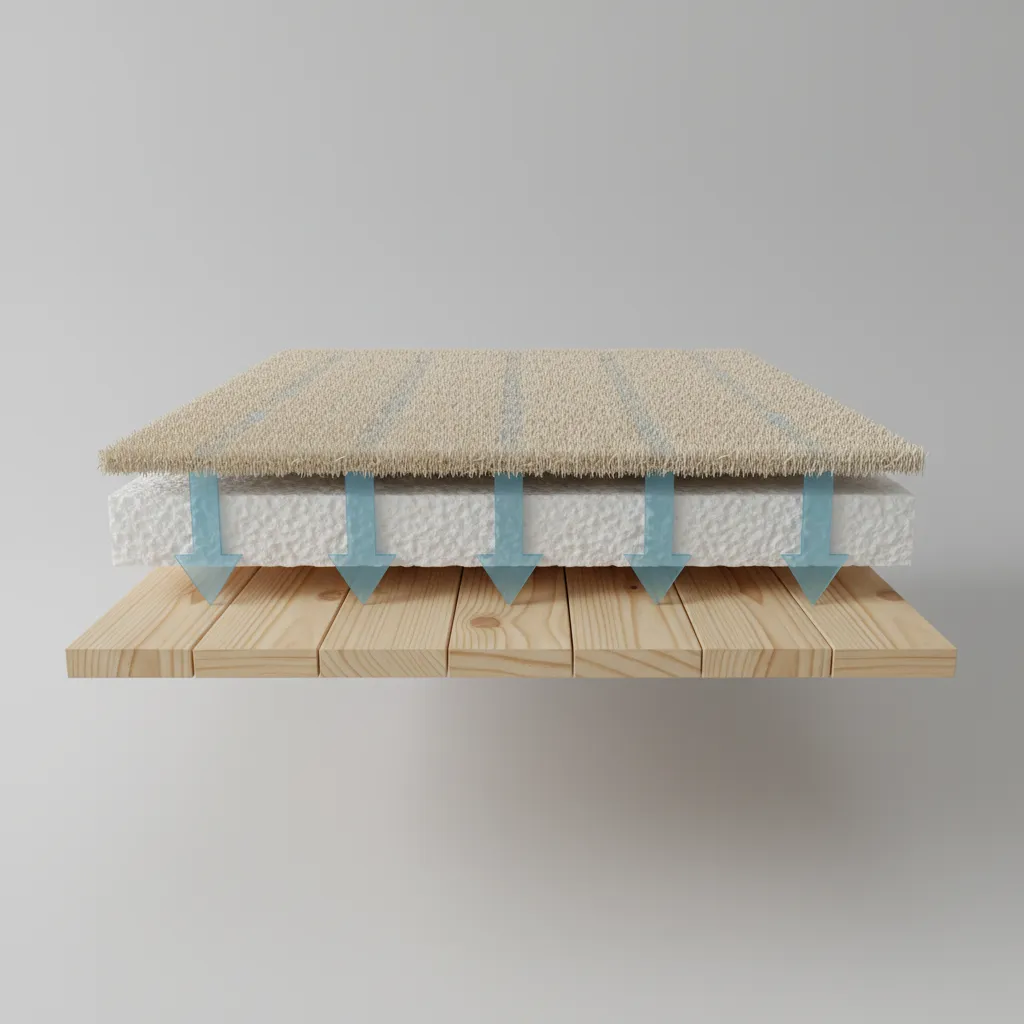 diagram showing urine penetrating carpet padding and subfloor layers