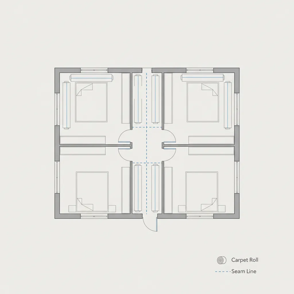 floor plan diagram showing carpet roll layout and waste areas