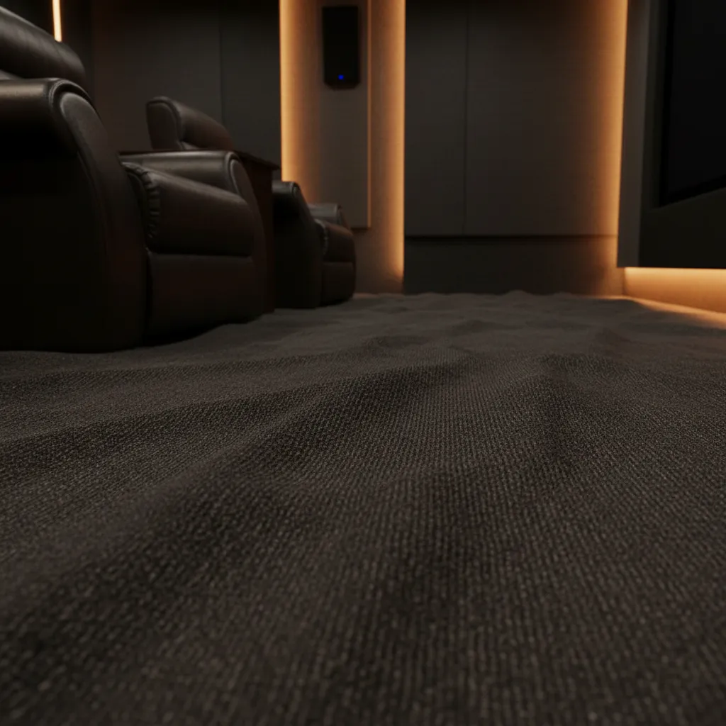 Wrinkled carpet forming ripples under home theater seating