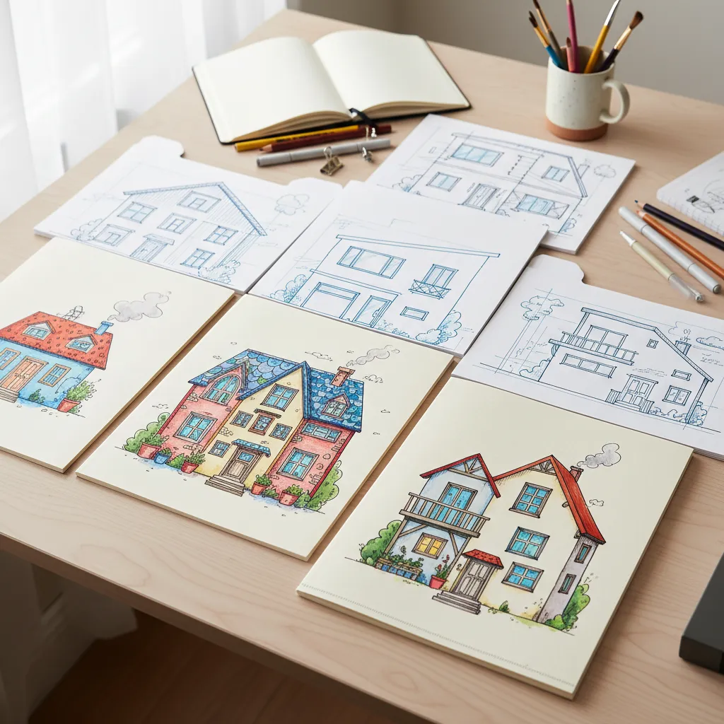 Modelo de carpetas decoradas con diseños de casas