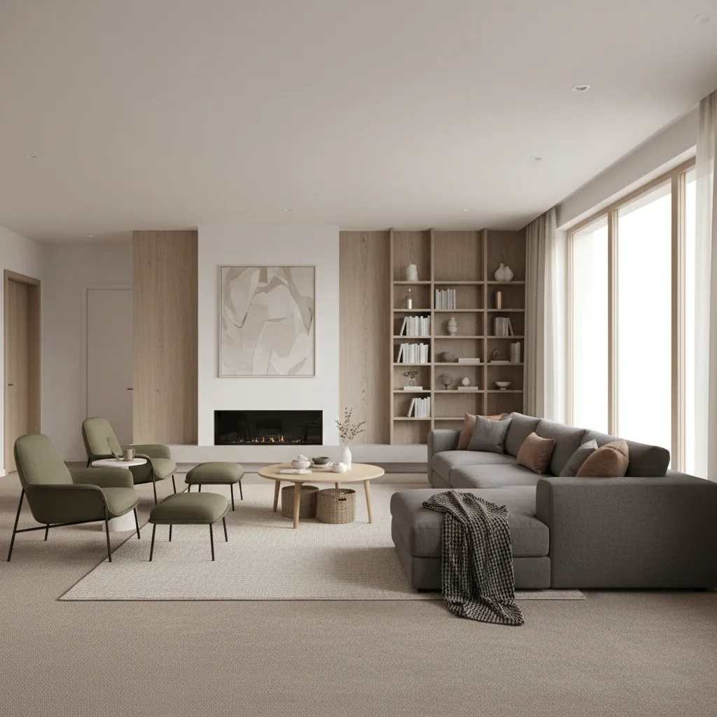 Comfortable living room with wall-to-wall carpet flooring