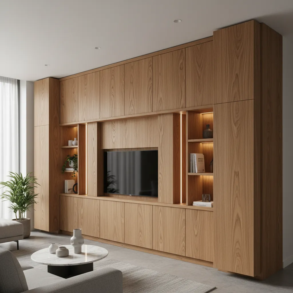 Mueble de carpintería a medida instalado en un salón moderno