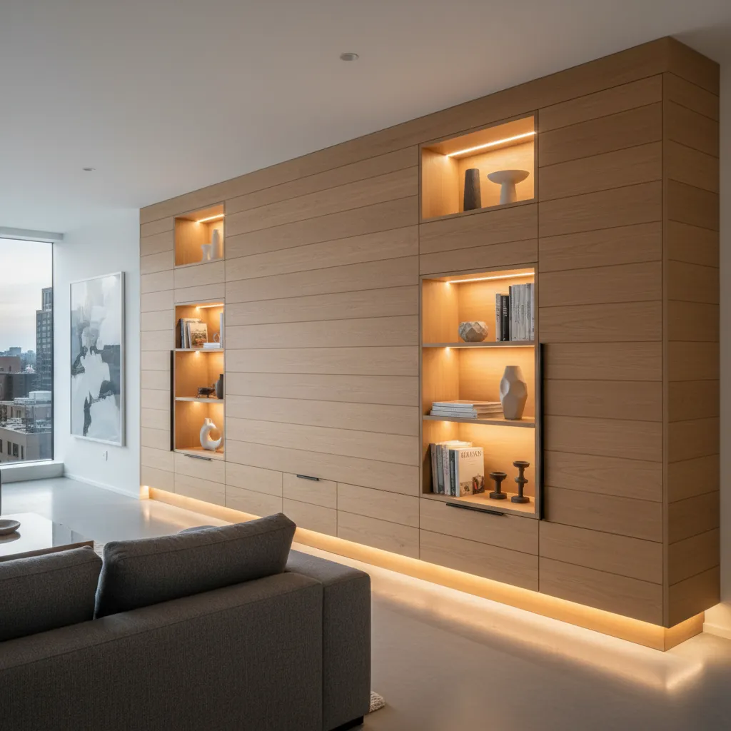 Mueble de almacenamiento a medida integrado en pared