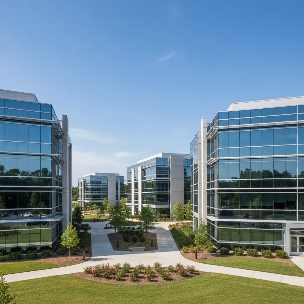Corporate office buildings in Cary North Carolina business park