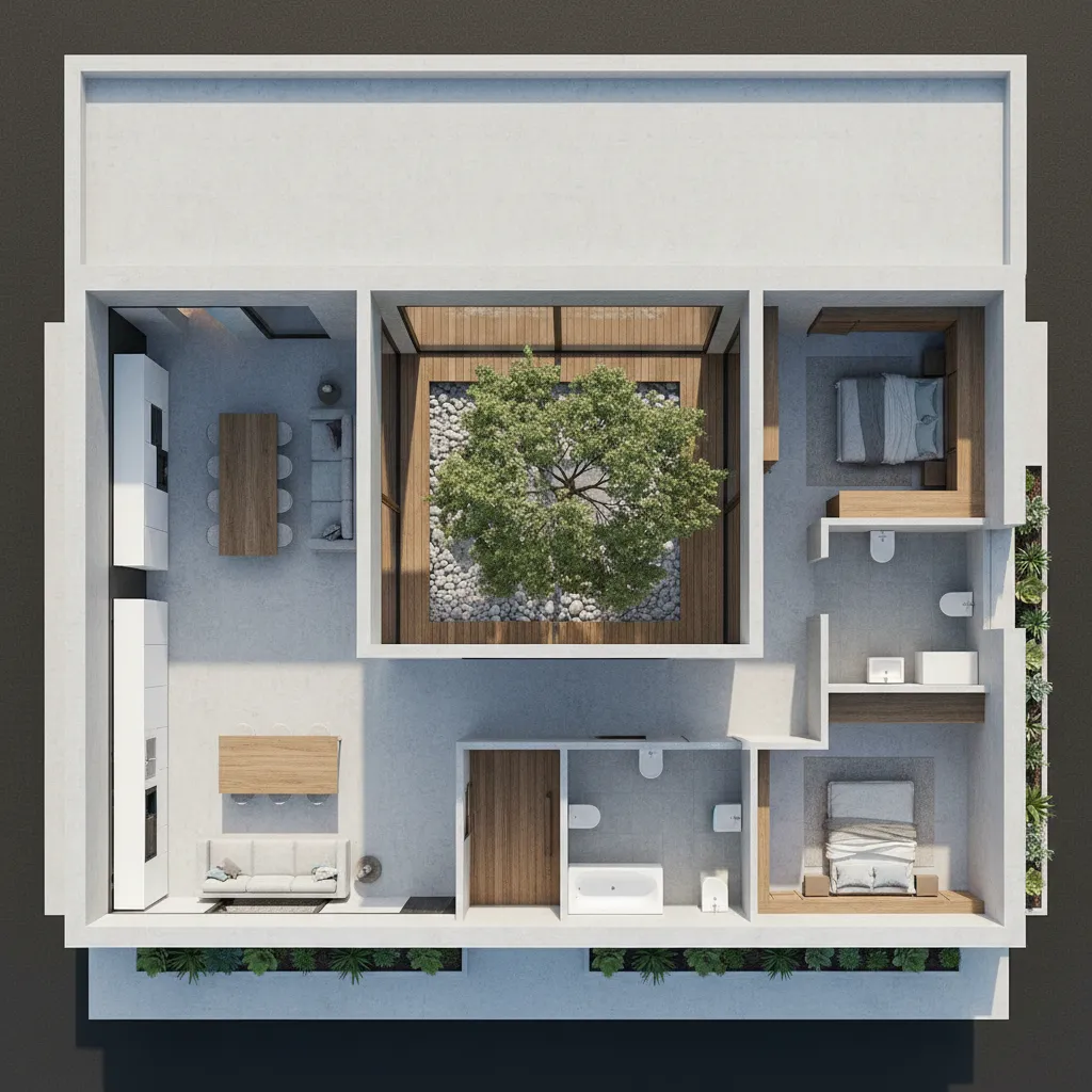 Diseño de casa 10 x 10 con pequeño patio interior