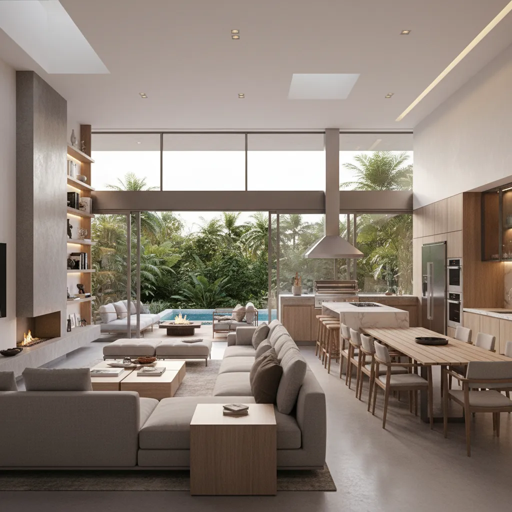 casa moderna com três quartos e área gourmet integrada à sala