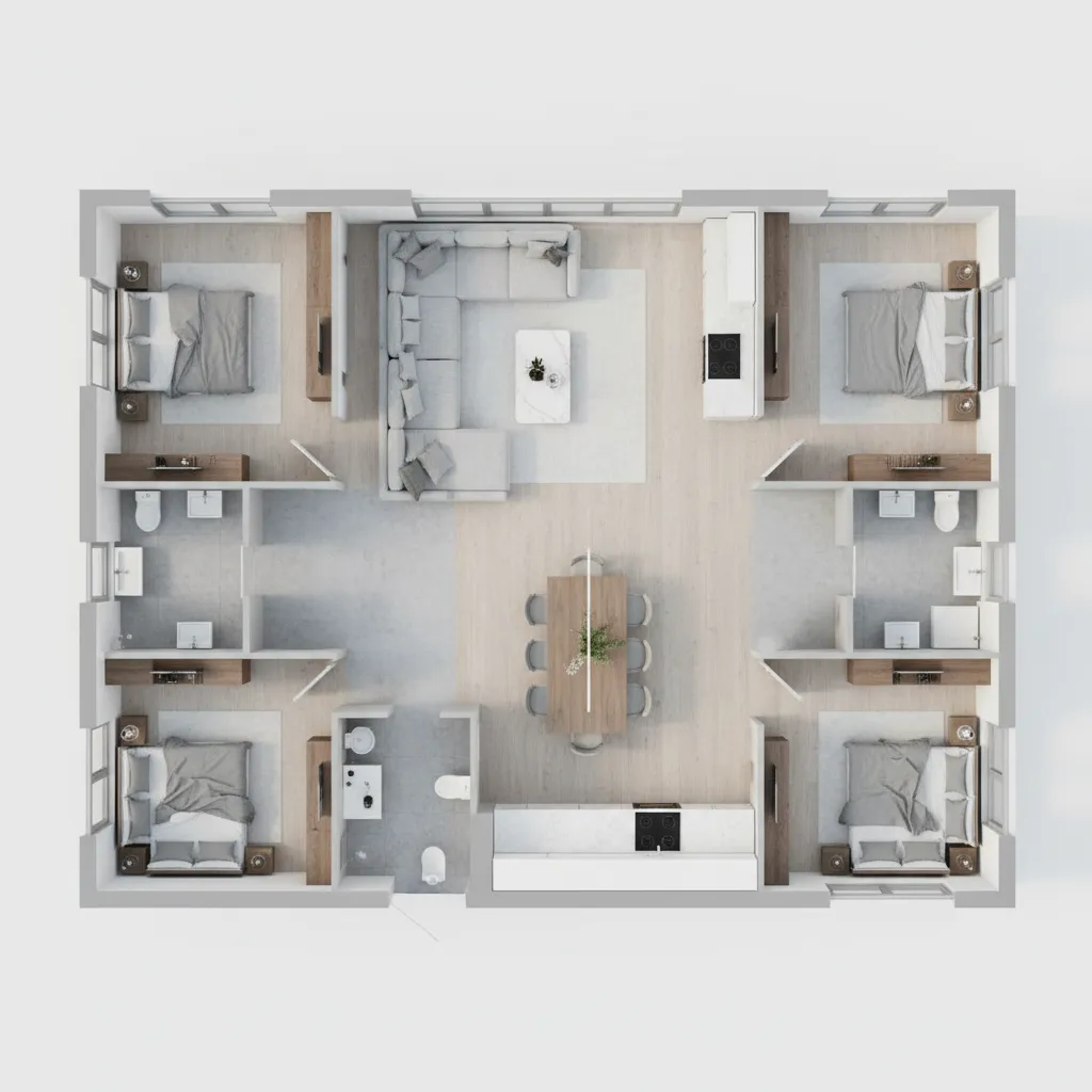Casa de 4 habitaciones: diseño funcional y moderno