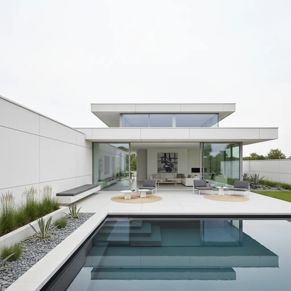 Casa moderna Bauhaus con terraza integrada y diseño minimalista