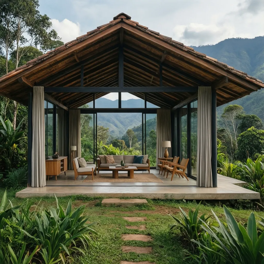 Casa campestre moderna con grandes ventanales