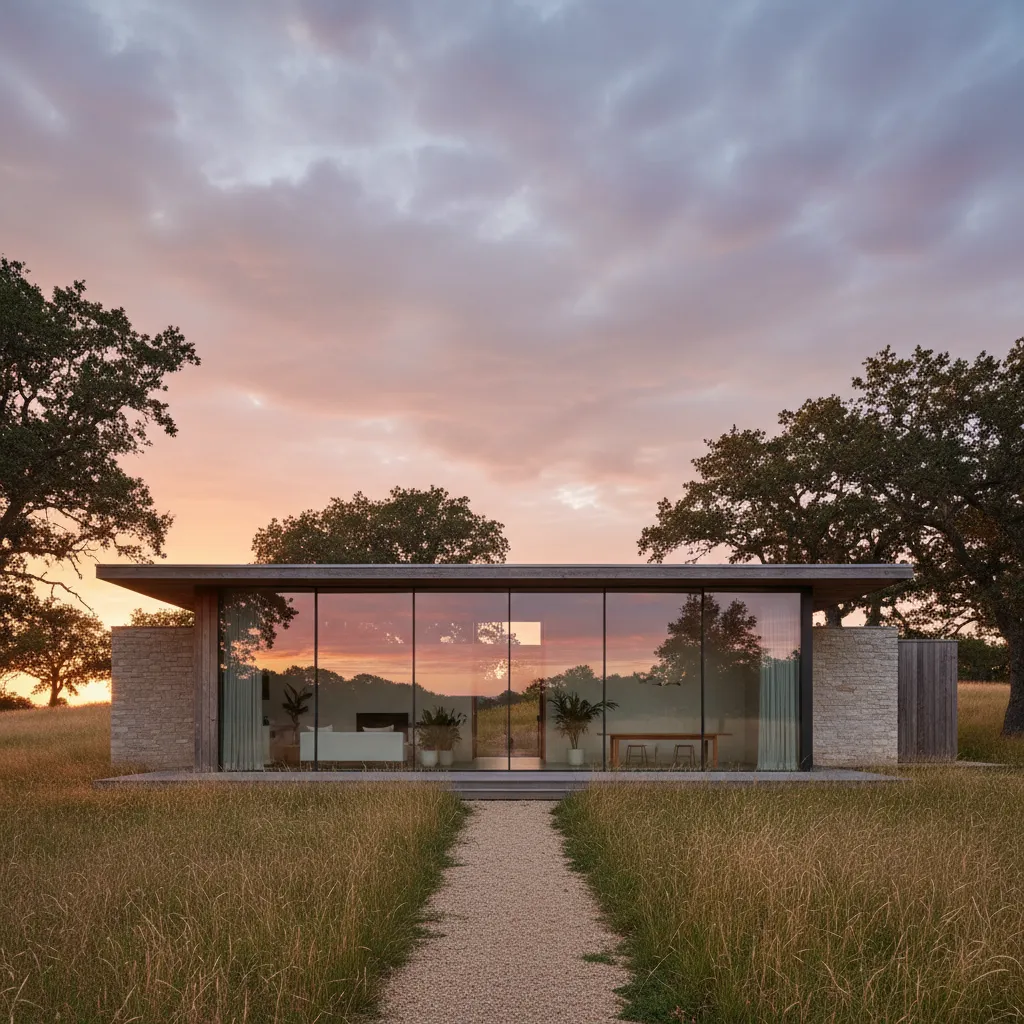 Casa campestre moderna con grandes ventanales