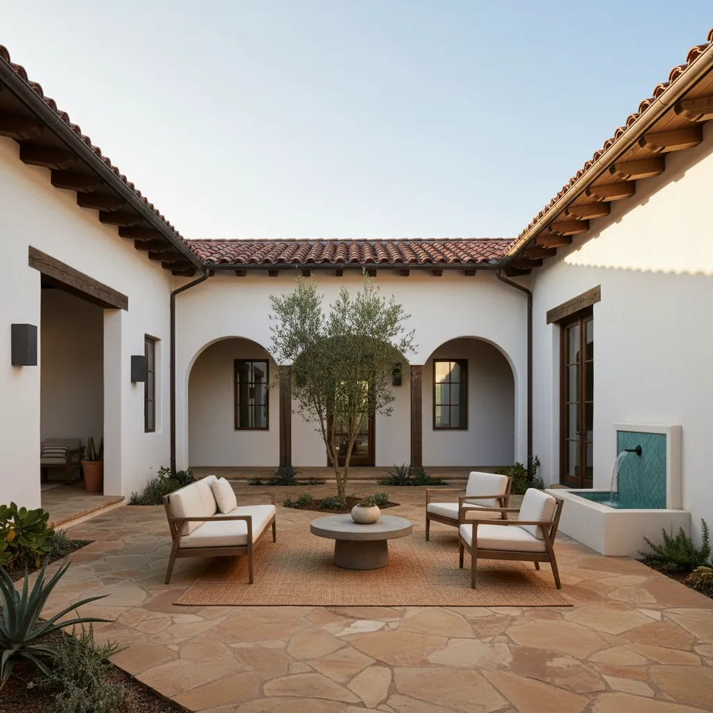 Casa colonial española moderna con patio interior
