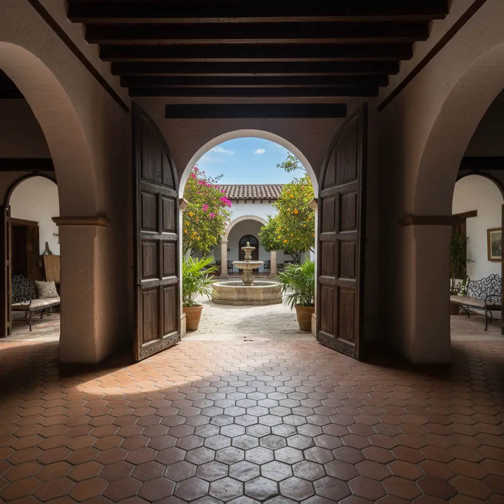 Vista interior de casa colonial con ventilación hacia patio